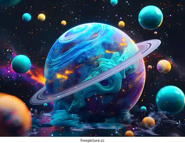 Vivid Planet with Colorful Rings