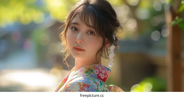 Asian Woman in Traditional Japanese Kimono