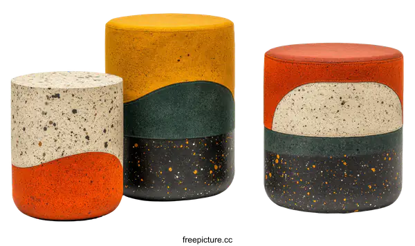 [Transparent Background PNG]Modern Colorful Geometric Poufs Set of 3