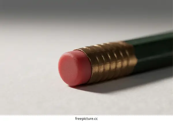 Close-up view of the eraser end of a green pencil