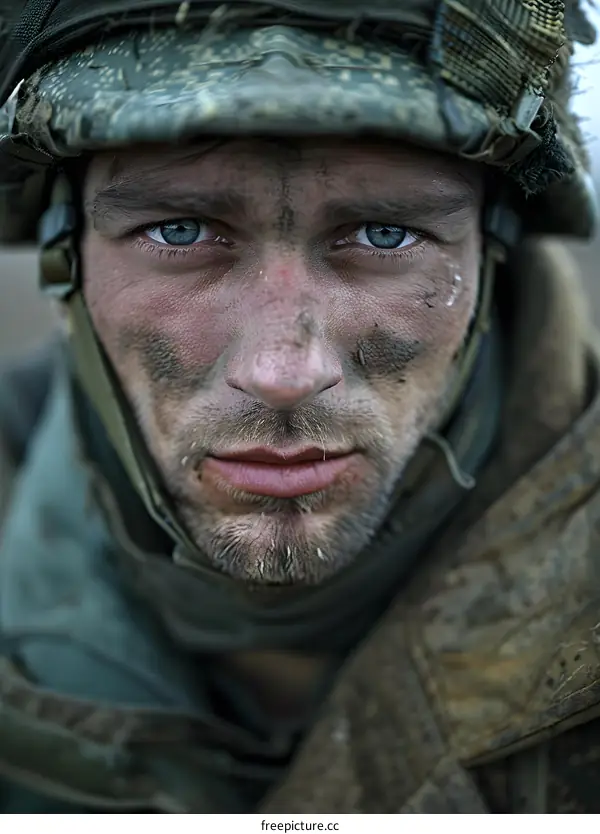 Portrait of a Soldier with a Weathered Face