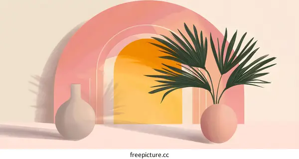 Abstract Minimalist Illustration of Palm Tree with Archway
