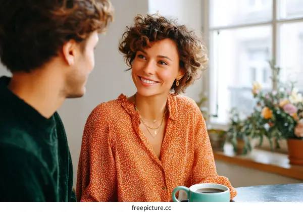Couple Conversation in a Cozy Cafe
