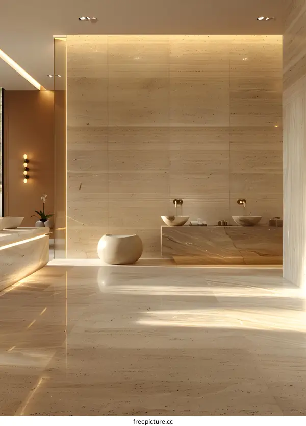 Modern Minimalist Bathroom Interior Design with Stone Wall