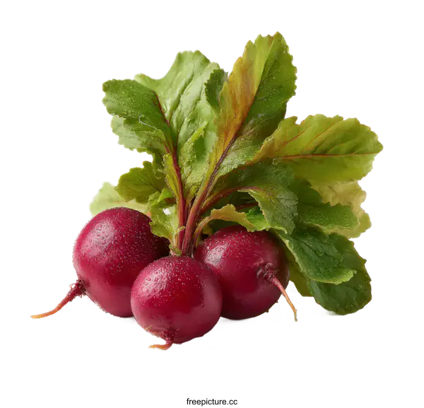[Transparent Background PNG]Fresh Red Radishes with Leaves Close-up