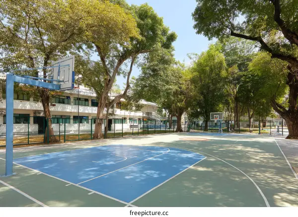 Outdoor Basketball Court in a School Campus