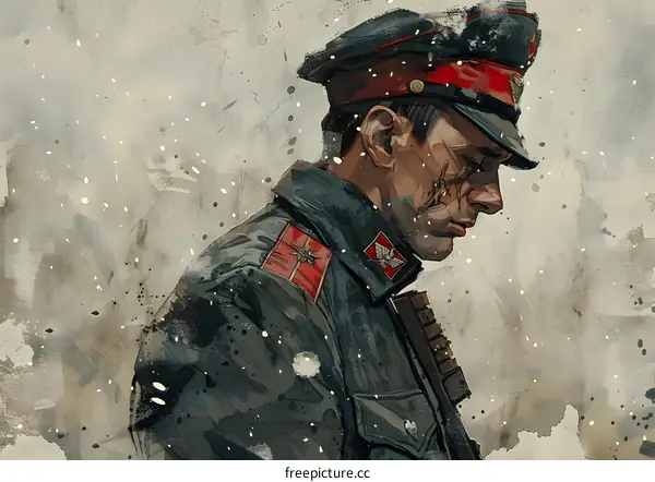 A soldier wearing a military cap