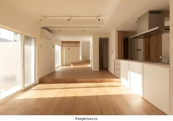 Minimalist Modern Living Room Interior Design with White Walls and Wooden Floors