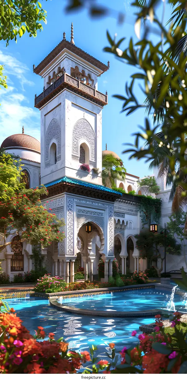 Elegant Moroccan Courtyard with Fountain