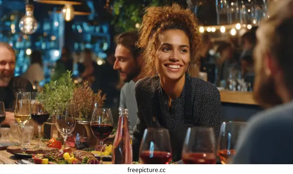 Dinner with Friends in a Cozy Restaurant