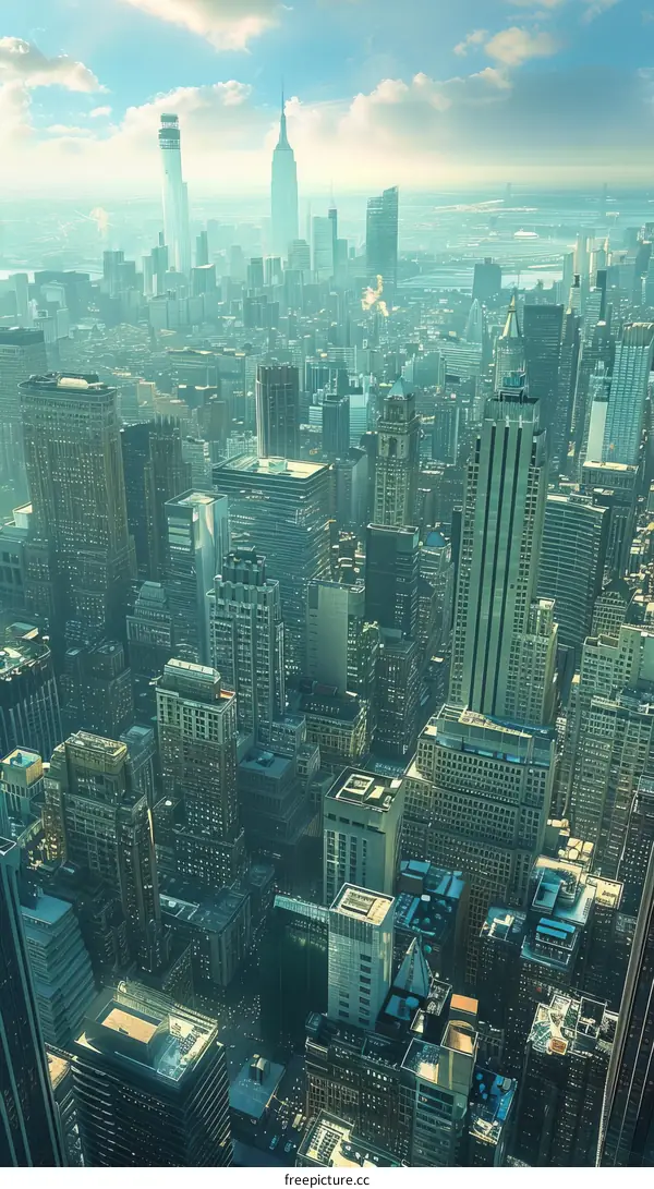 New York City Skyline with Sunlight and Fog