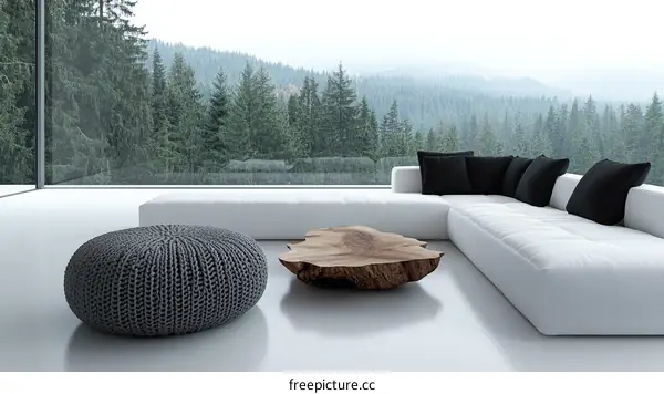 Modern Living Room with Mountain View
