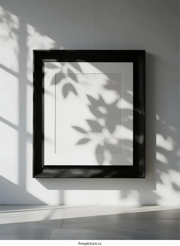 A Black Frame with White Mat Casting Leaf Shadows on Wall