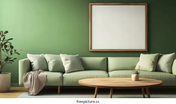 Modern Green Living Room Interior Mockup
