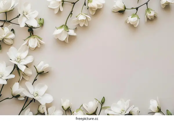 White Flowers on Beige Background