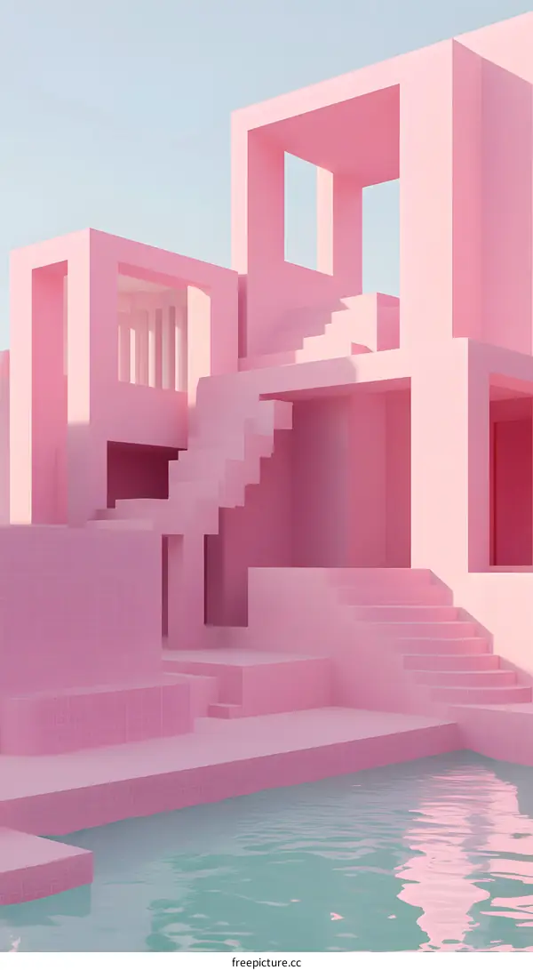 Pink Minimalist Geometric Architecture With Pool