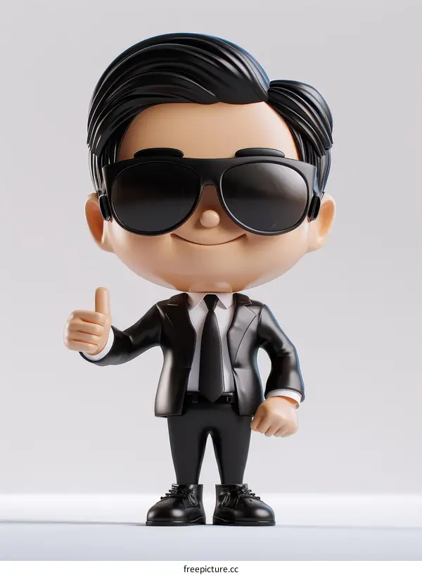3D rendering of a cartoon character wearing a suit and sunglasses