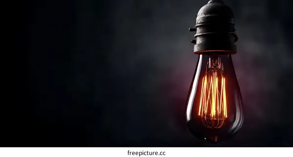 Vintage Edison Lightbulb Glowing in Dark Background