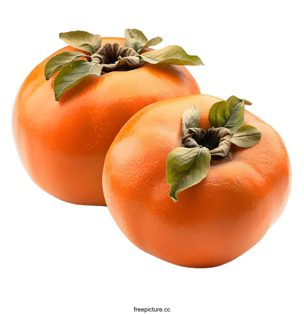 [Transparent Background PNG]Two fresh persimmons with leaves