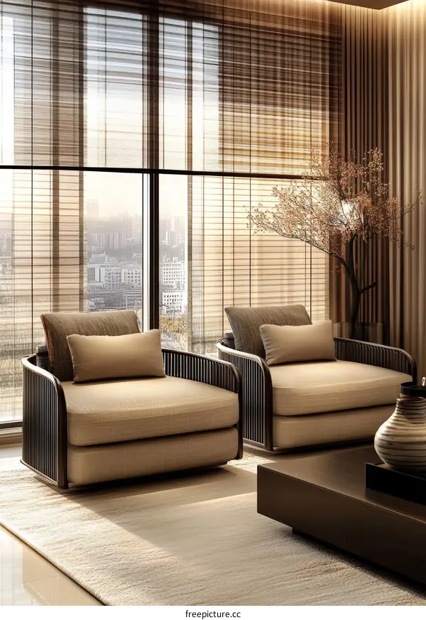 Modern Beige Armchairs in a Luxurious Living Room