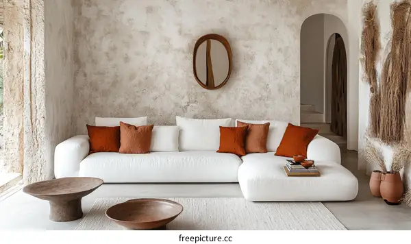 Modern Minimalist Living Room with Terracotta Accents