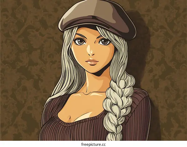 Beautiful Woman with a Stylish Cap and Braid