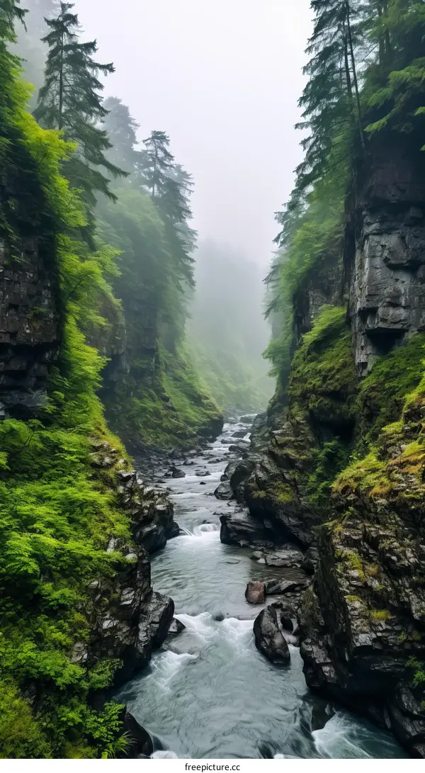 The river flows through the middle of the valley