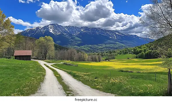 Alpine Meadow Landscape with Mountain Range