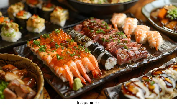 Assorted Sushi Platter on Table