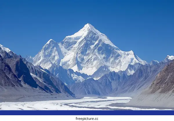 The majestic snow-capped mountains under the blue sky