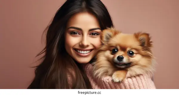 An attractive young woman with a small dog