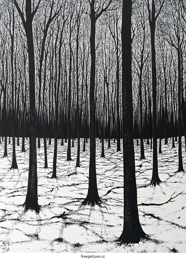 Black and White Forest Illustration