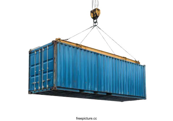 [Transparent Background PNG]Blue Shipping Container Being Lifted by Crane