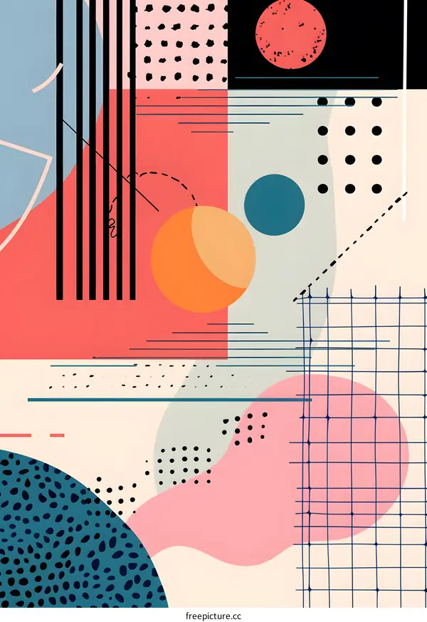 Abstract Geometric Shapes with Polka Dots and Lines