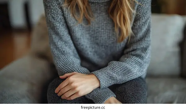 Closeup of Woman in Gray Sweater Sitting