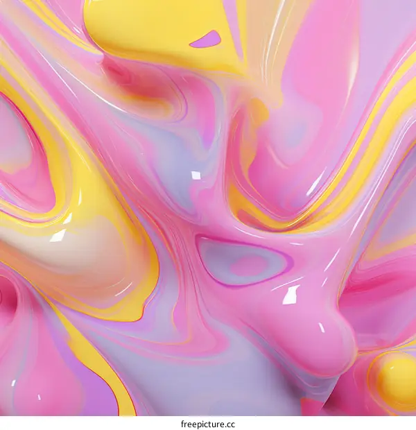 Vivid Abstract Painting with Pink, Yellow, and Purple Colors