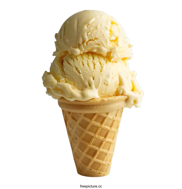 [Transparent Background PNG]Vanilla Ice Cream Scoops in a Waffle Cone
