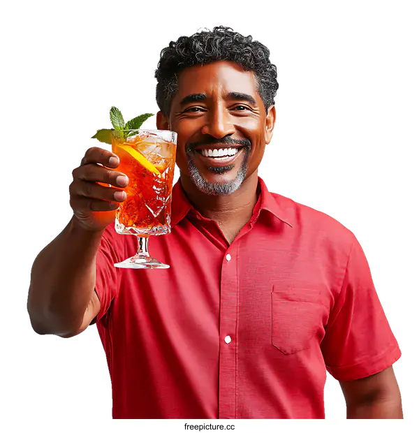[Transparent Background PNG]African American Man Holding a Refreshing Cocktail