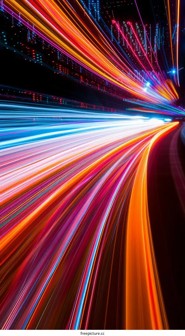 Light trails on a road at night