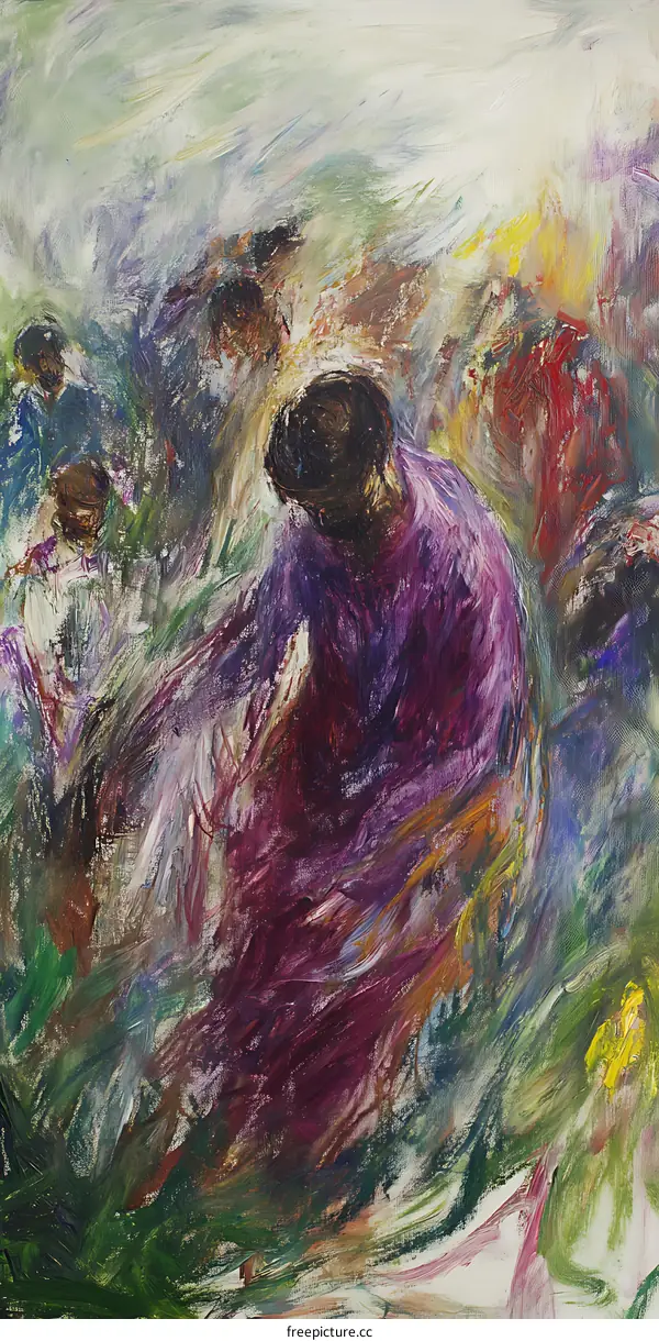 Abstract Painting of People in a Crowd