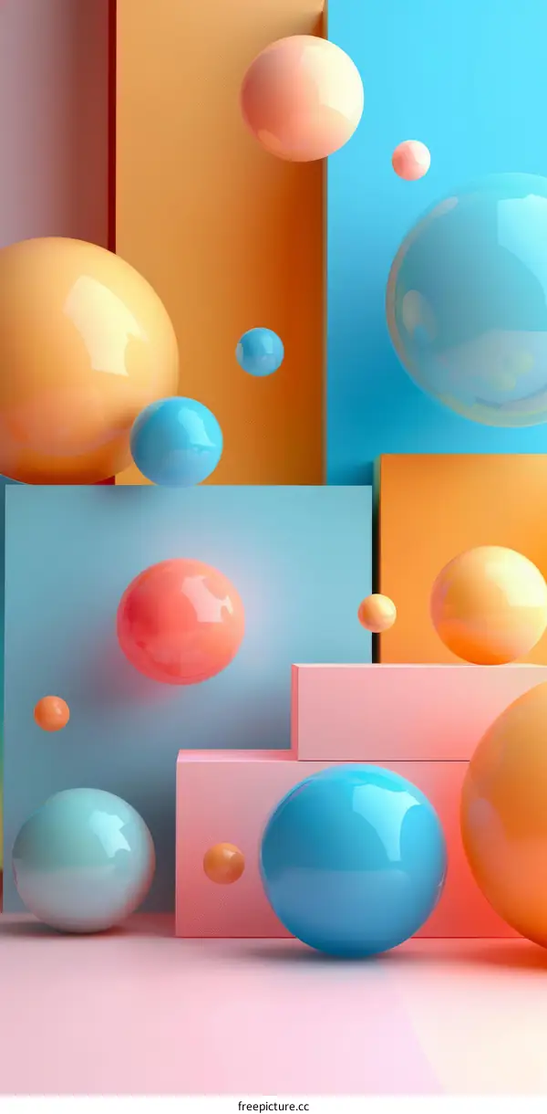 3D Colorful Balls on Geometric Background