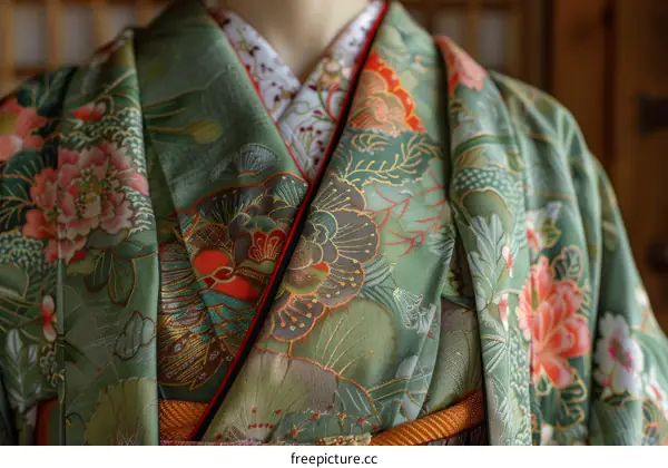 Kimono with floral pattern close up