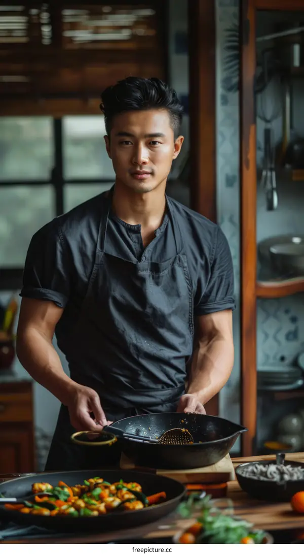 Portrait of Asian male chef in the kitchen