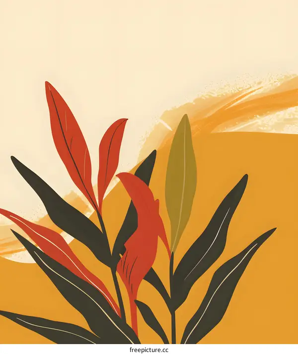 Abstract Minimalist Art Leaves in Orange and Red