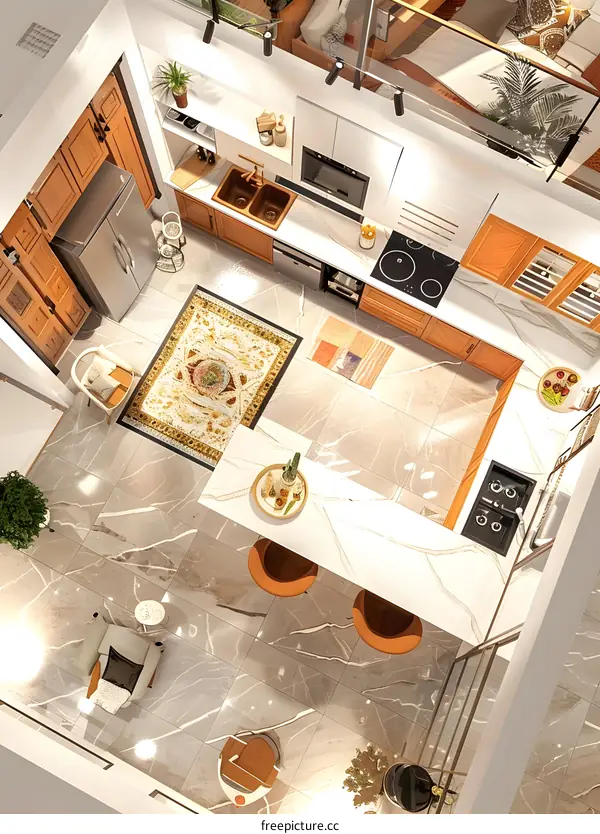 Modern Kitchen Interior Design with Marble Floor