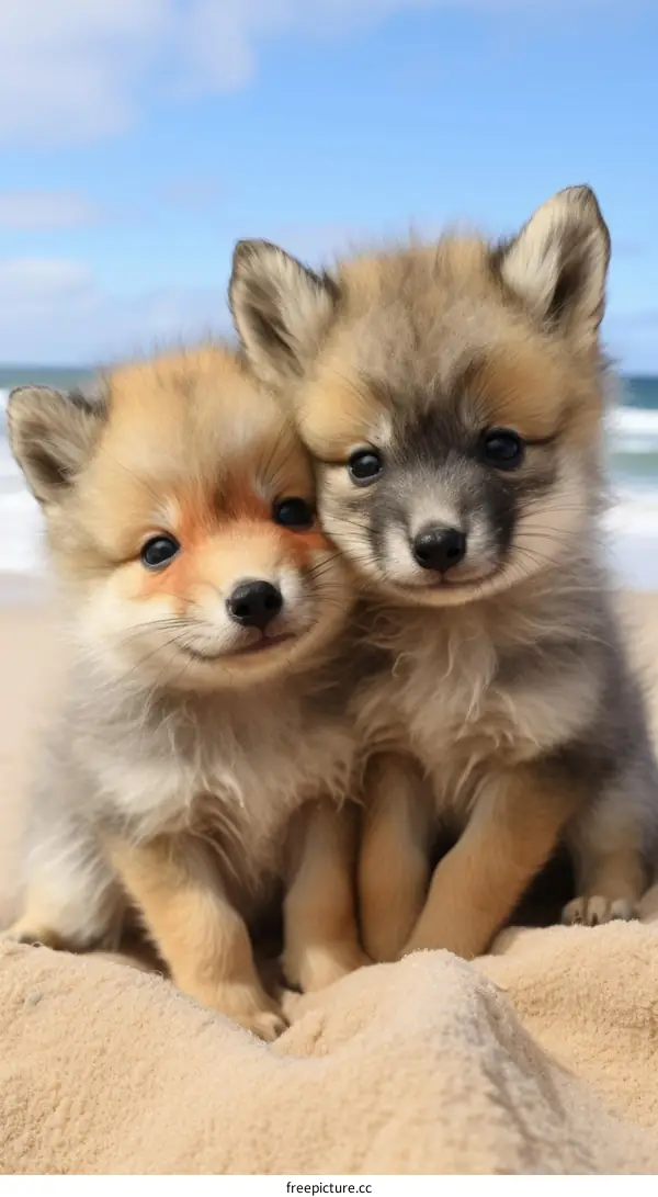 Fluffy Puppies Enjoying a Day at the Beach