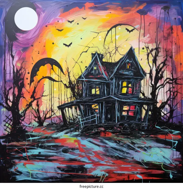 Haunted House with Full Moon