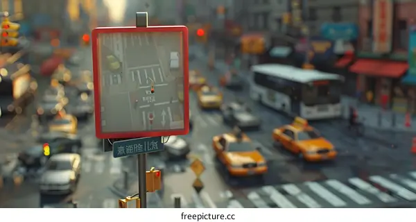 Traffic Light with Crosswalk and Cars in a City