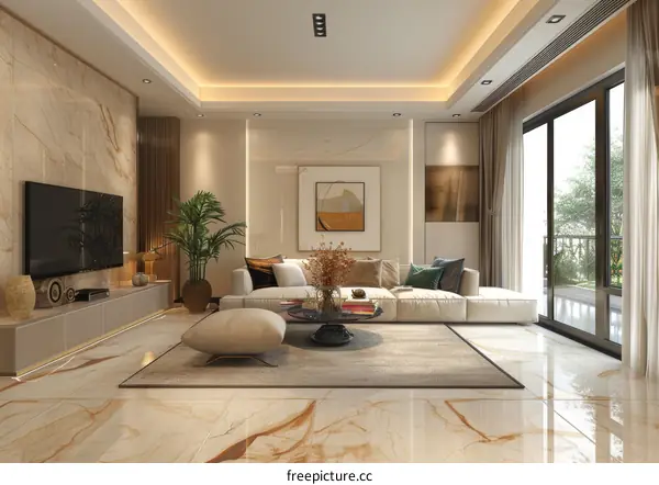 Modern Minimalist Living Room 3D Renderings