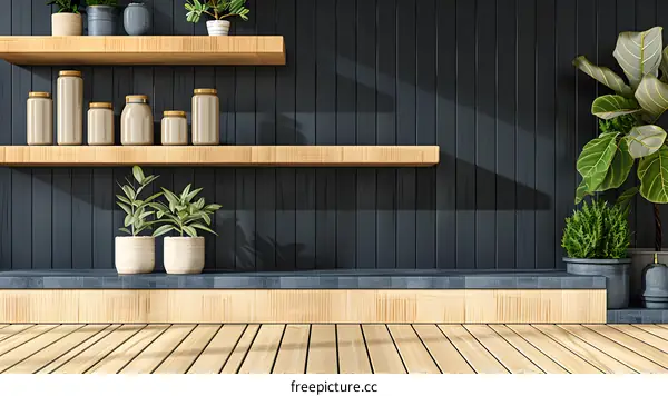 Minimalist Home Decor With Wooden Shelves and Plants